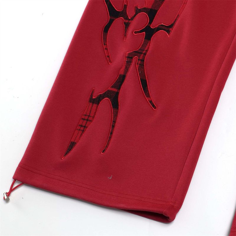 Casual Straight-Leg With Braided Rope Design, Unique Creative Pattern Patch Embroidery, Sports Wide-Leg Pants For Men,_voghion.com