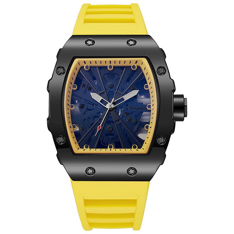 Cuarț cu silicagel în formă de butoi de vin pentru ceas bărbătesc cu calendar pătrat_voghion.com