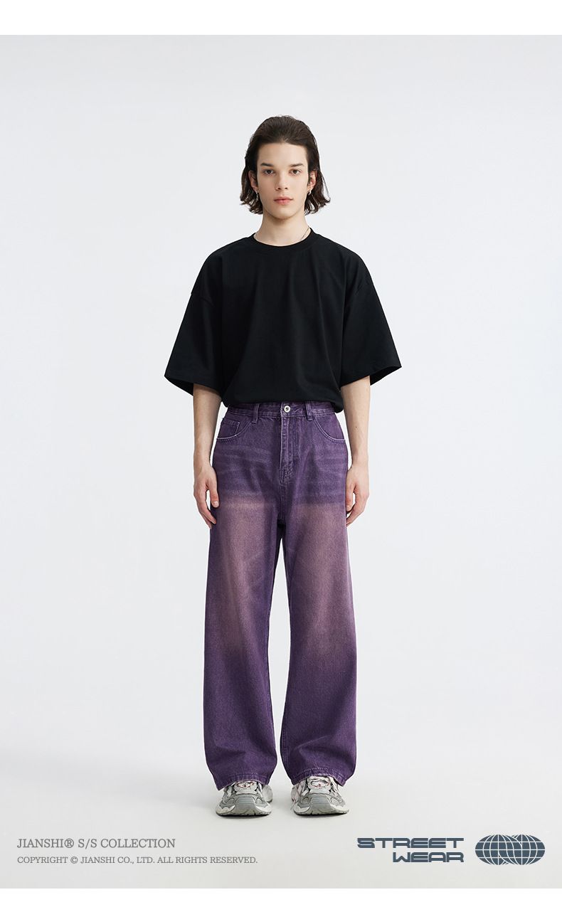 Korean Style Washed Wide Leg Jeans – Retro Colorful Loose Fit Pants (Pinky, Violet, Old Green, Black Gray, Light Blue, XS-XL)_voghion.com