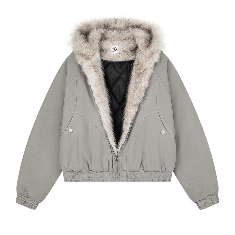 Winter Thickened Short Jacket With Camouflage Design, Pockets, Canvas Workwear, Fur Collar, Hooded Cotton Coat For Men_voghion.com