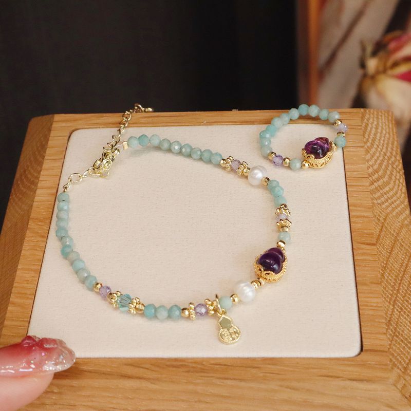 Women's Ins-Style Jewelry Set: Natural Tianhe Stone Beaded Pearl Collarbone Chain + Amethyst Niche Pendant Necklace + Ring Bracelet_voghion.com