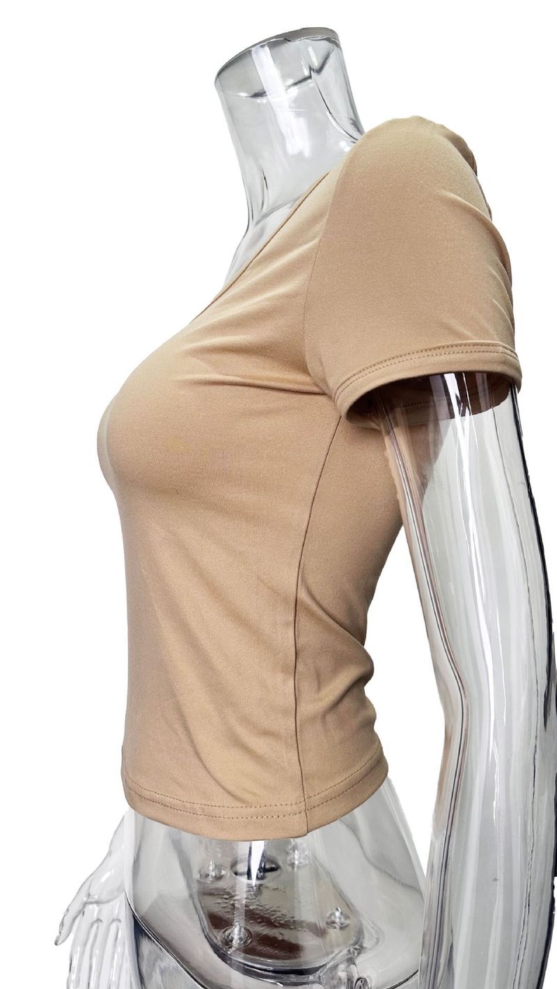 Women's Clothing High End Slim Fashion Short Sleeved Round Neck Short Sleeved T Shirt Women_voghion.com