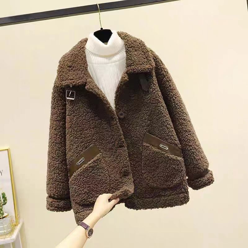 Women's Clothing autumn and winter granular fleece plus velvet thickened small size large loose warm coat _voghion.com