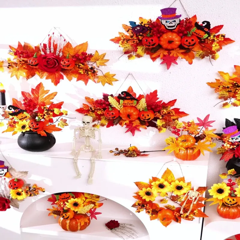 Künstliches Kürbis-Ahornblatt mit Lichterkette, Herbst-Thema, Party-Dekoration, Ornamente, Erntedankfest, Halloween, DIY-Dekorationen_voghion.com