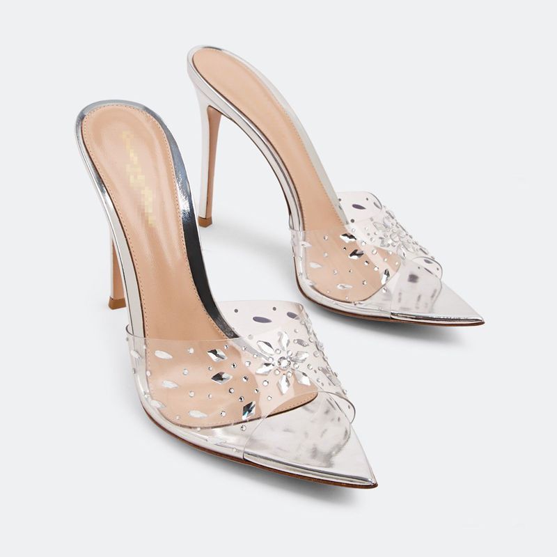 New transparent snowflake high-heeled sandals with pointed thin heels and open-toed high-heeled slippers_voghion.com