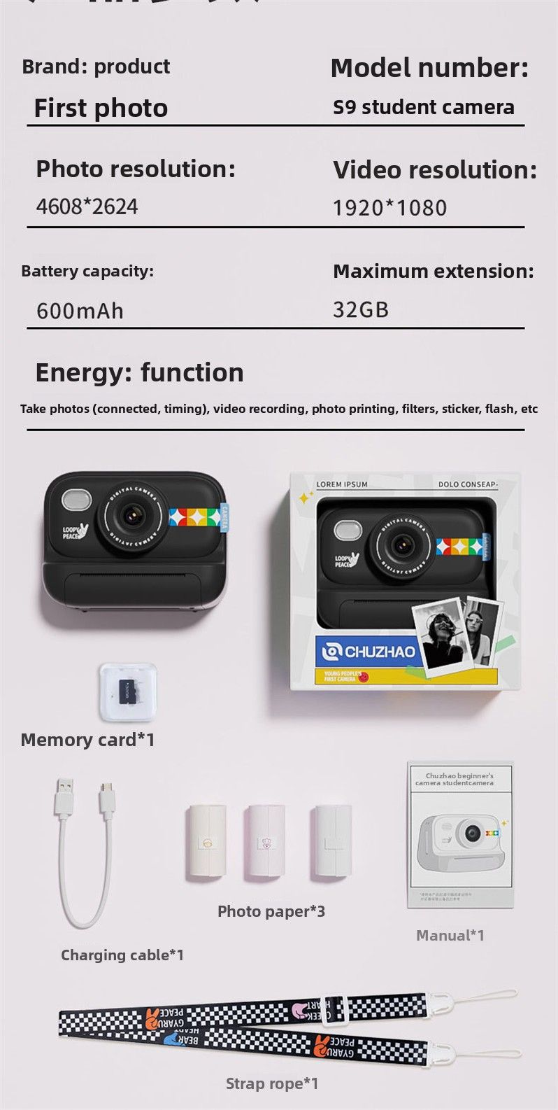 Cámara digital Polaroid S9 para niños, juguete fotográfico, regalo de cumpleaños para niñas pequeñas, HD_voghion.com