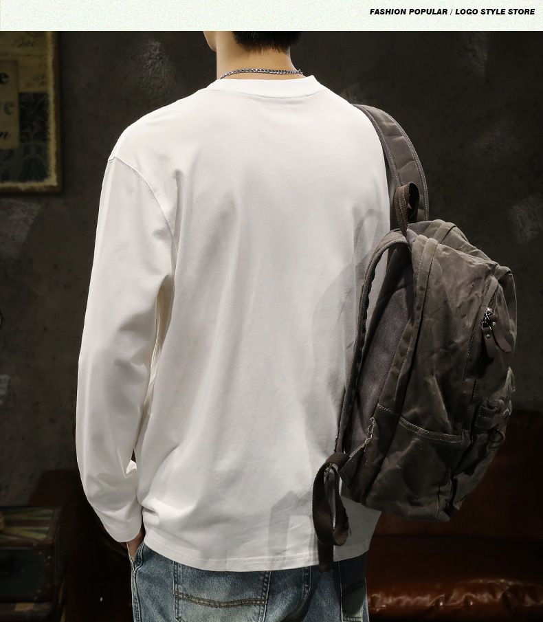 Schweres Langarm-T-Shirt aus reiner Baumwolle in Schwarz und Weiß für Herren, Basishemd für Frühling und Herbst, Oberteil mit innerer Schicht, rund_voghion.com