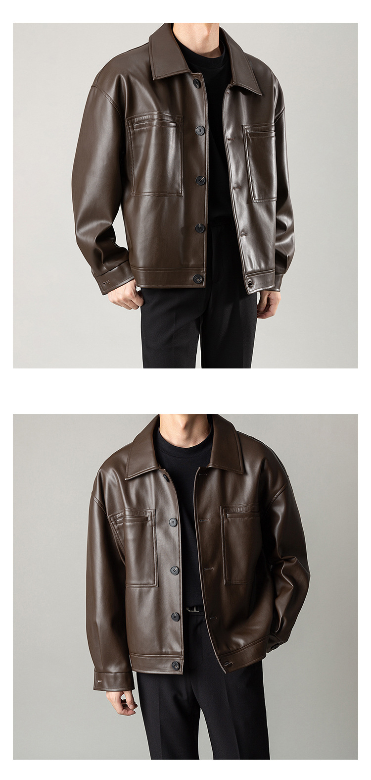 Herrenbekleidung Herbst Leichte Herrenlederjacke im reifen Stil Trendy Motorrad-PU-Jacke Lässige, hübsche Lederjacke im Frühlings- und Herbststil_voghion.com