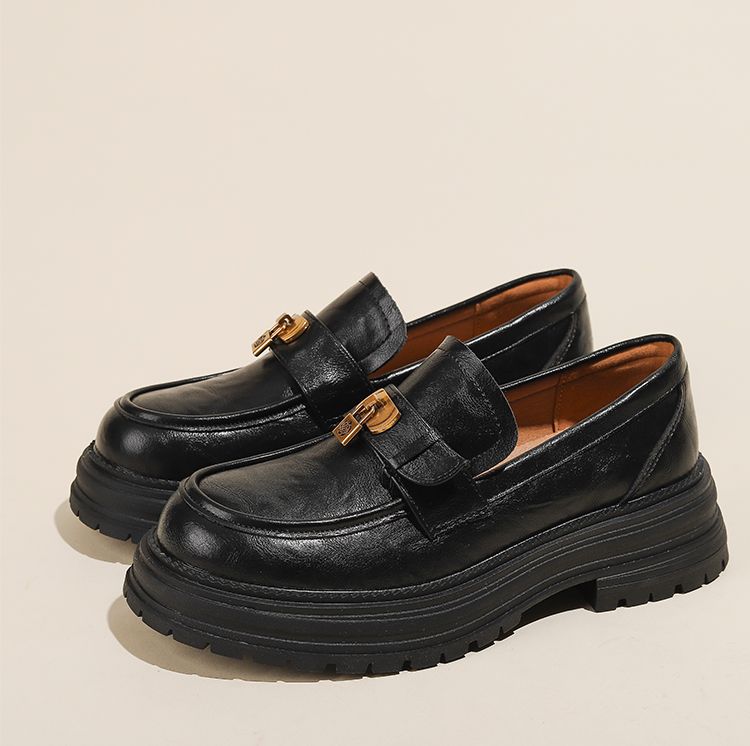 Vollrindleder ~ Weiche, nicht verschleißfeste Halbschuhe für Damen 2025 Neuankömmling Chunky Round Toe High Heel Britischer Stil JK Lederschuhe_voghion.com