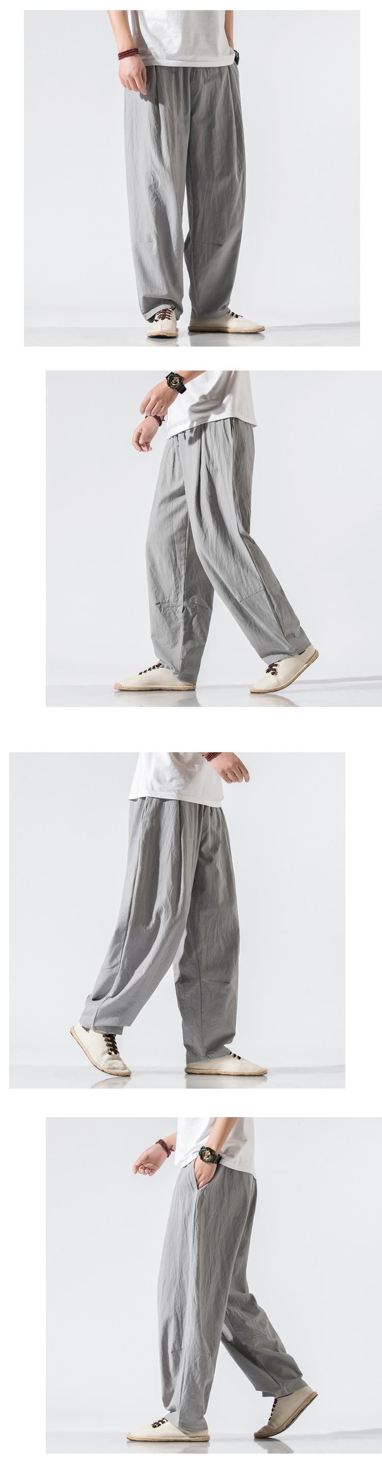 Pantalon ample en lin pour homme, coupe droite, décontracté, style chinois, printemps été, en lin, grande taille, coton et lin_voghion.com