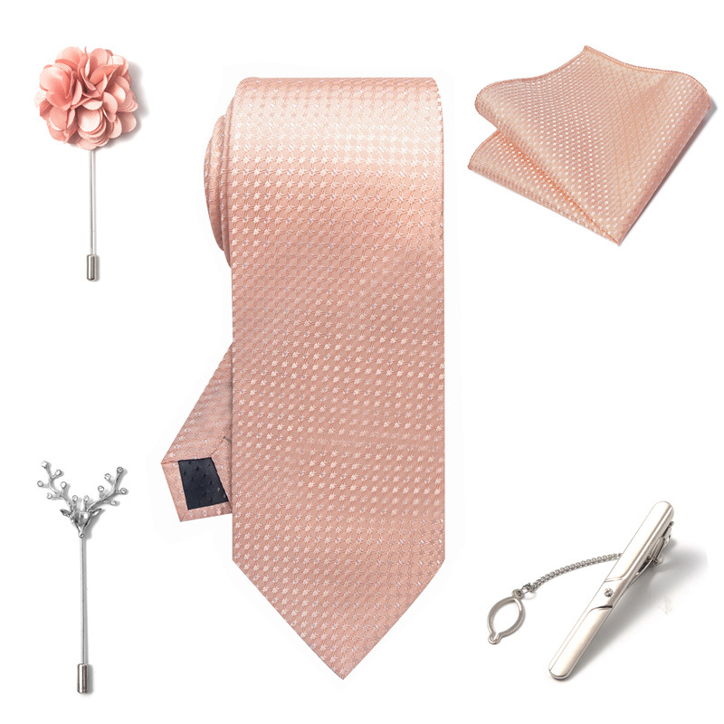 Set da uomo alla moda in tinta unita a righe con anacardi, confezione regalo da 6 pezzi, set con corsetto con fermacravatta e sciarpa quadrata_voghion.com