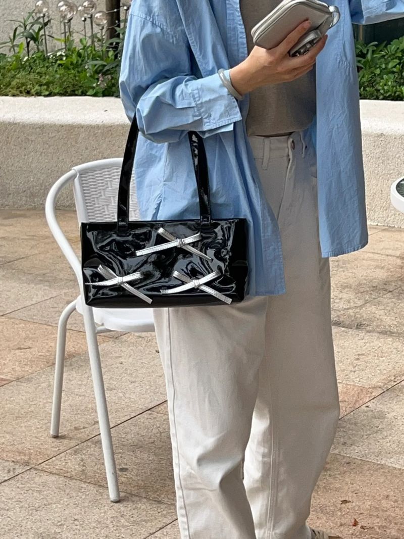 Borsa da ascella con fiocco glitterato in stile balletto, estate e autunno 2025_voghion.com