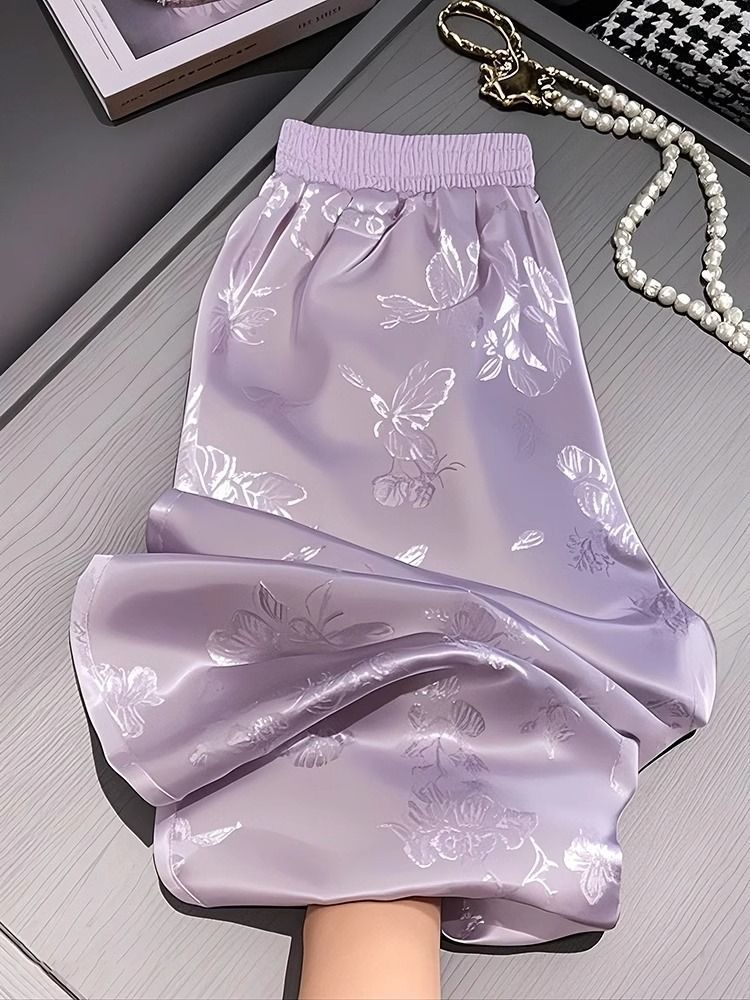 Damenbekleidung Jacquard-Hose mit weitem Bein für Damen, Sommer, neuer Stil, Temperament-Design, hohe Taille, drapierte, lockere Freizeithose_voghion.com