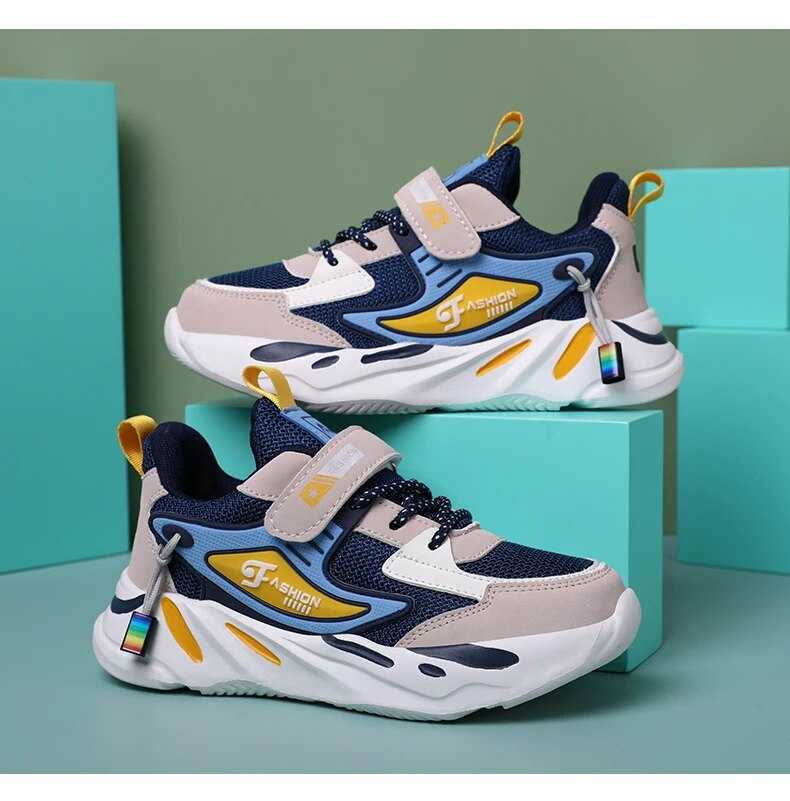 Kid Sneakers Sport For Boys Fashion Leather Children Breathable Mesh Comfort Casual Walking Outdoor Running Shoes_voghion.com