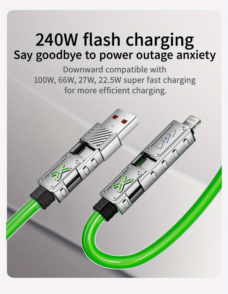 MPATIBY 59.06 Inch 240W 4-in-1 Super Fast Charging Data Cable USB-C To Type-C Zinc Alloy Multi-port For IPhone Samsung Huawei Xiaomi_voghion.com