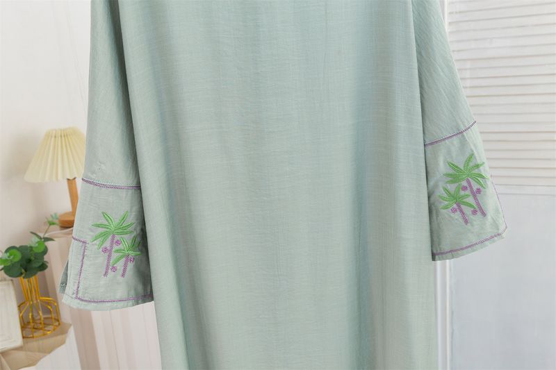 Elegant Embroidered Dress - Flowy Muslim Long Sleeve Open Front Robe For Women, Comfortable Chiffon Fabric, Plus Size Friendly_voghion.com