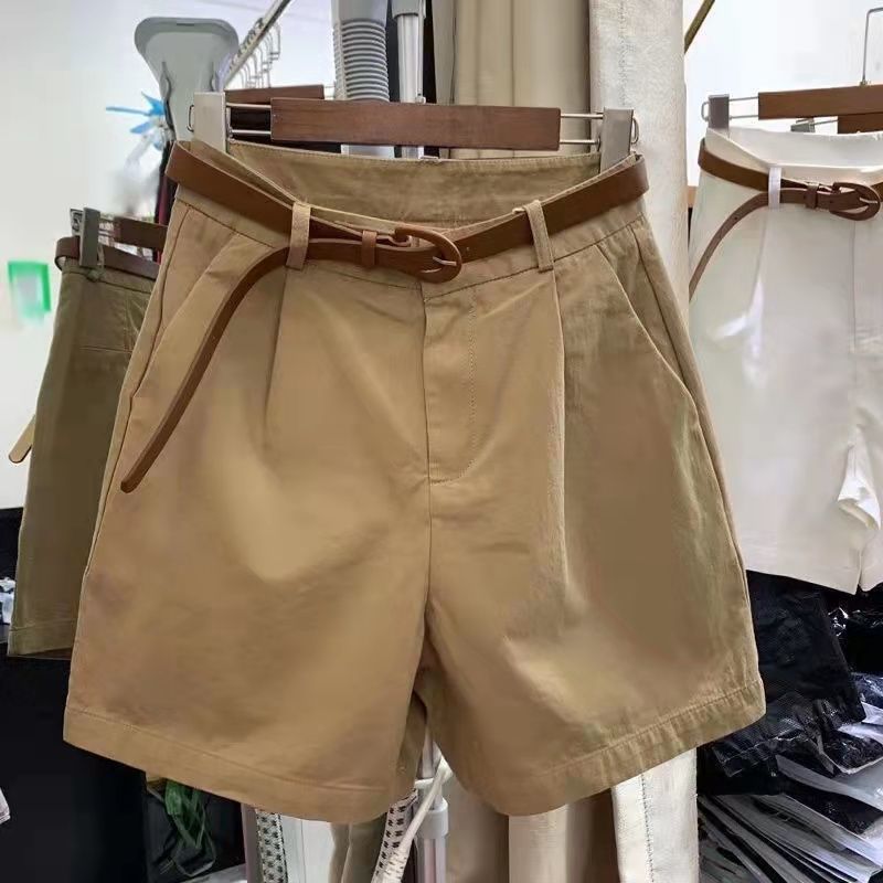 Pantaloncini da donna in cotone per l'estate 2024, versione coreana, nuovi, larghi e snellenti, a vita alta, a gamba larga e sottile_voghion.com