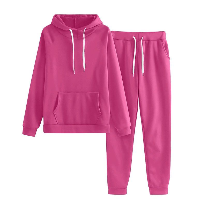 2025 Korean Style New Solid Color Plus Size Long Sleeve Hooded Sweatshirt For Women Casual Loose Two-Piece Set_voghion.com