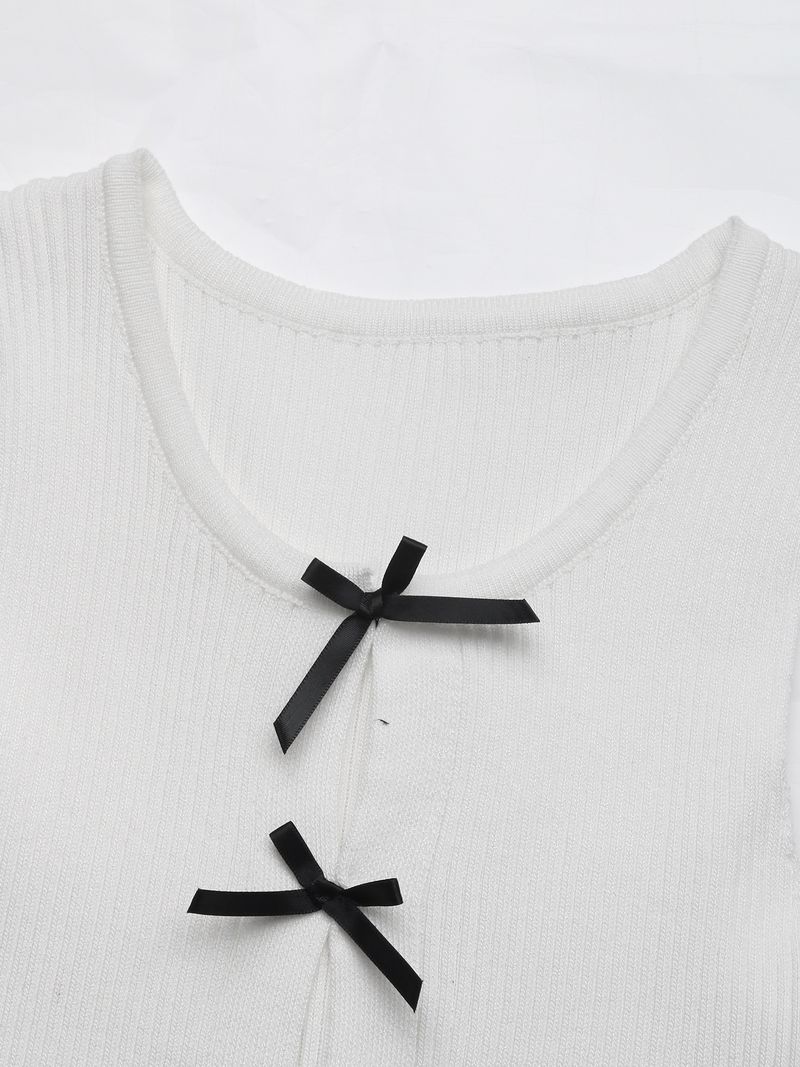 Gilet aderente con fiocco in tinta unita, modello collage, sexy e cavo Y2K, da donna, nuovo per primavera ed estate_voghion.com