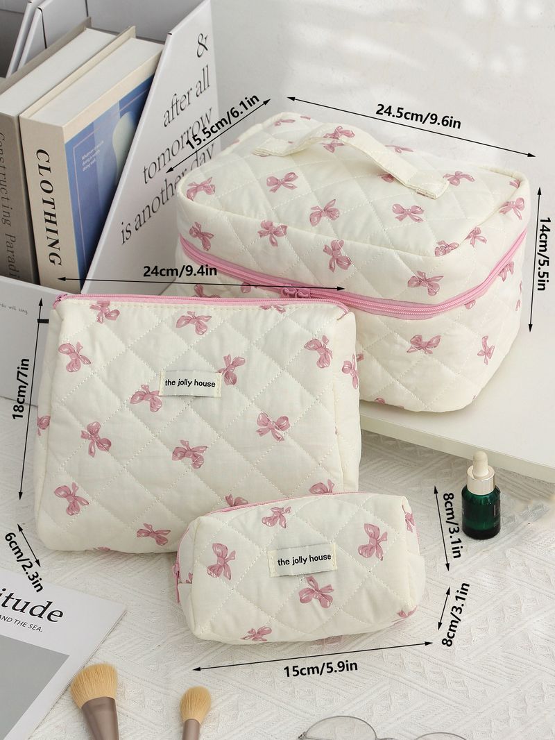 Ins Cosmetic Bag Large Capacity Bow Portable Travel Essential Oil Storage Bag Multi Function Wash Bag_voghion.com