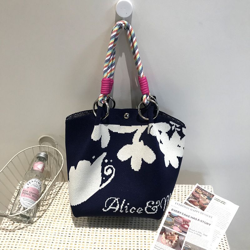 Bolsa de ombro versátil casual de malha estilo pied de poule_voghion.com