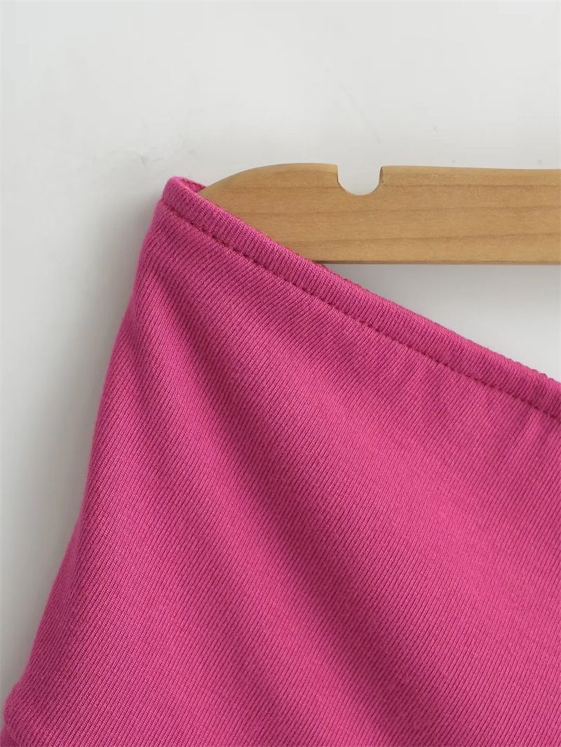 Top de doble abertura con dobladillo 24 HGZ para mujer, color liso, sin tirantes, corte ajustado._voghion.com