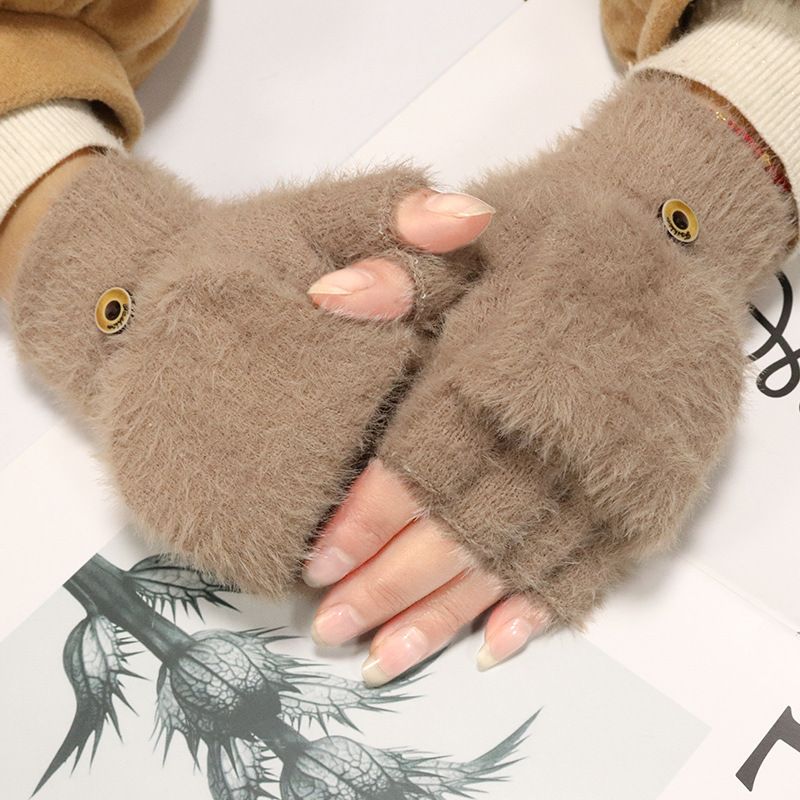 Gants d'hiver chauds en peluche pour femmes, mitaines sans doigts, épais, résistants au froid, célébrités d'Internet_voghion.com