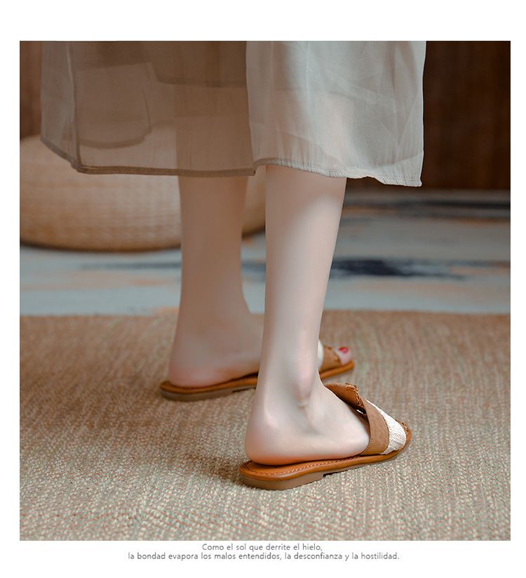 Plus Size Women's Slide Sandals (French-Inspired Color Block Design, Comfortable Flat Slippers For Summer - Size 41-43)_voghion.com