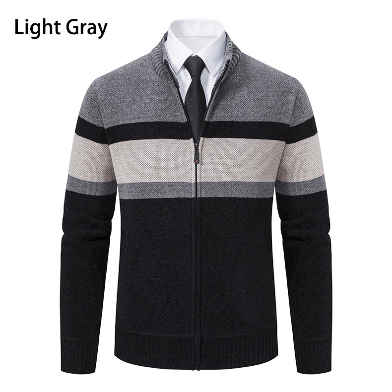 2023 Autumn and Winter Men's Sweater Cardigan Stand Collar Zipper Sweater Fashion Casual Color Block Jacket_voghion.com