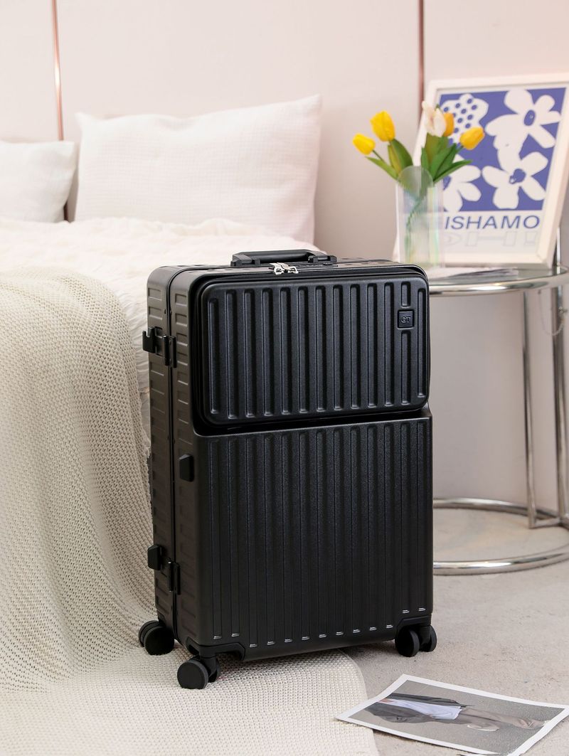 Valigia rigida con telaio in alluminio, porta di ricarica USB, portabicchieri, valigia da viaggio girevole, bagaglio a mano e da stiva, lucchetto TSA, materiale ABS+PC resistente_voghion.com