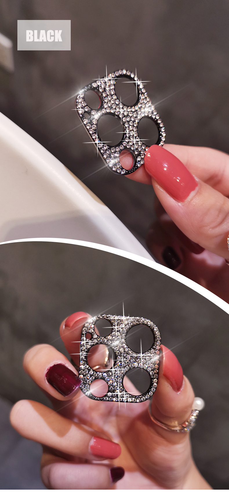 Custodia protettiva per obiettivo della fotocamera con diamante lucido Bling per iPhone 13 12 Mini 11 14 Pro Max Pellicola protettiva per schermo in metallo con strass glitter_voghion.com