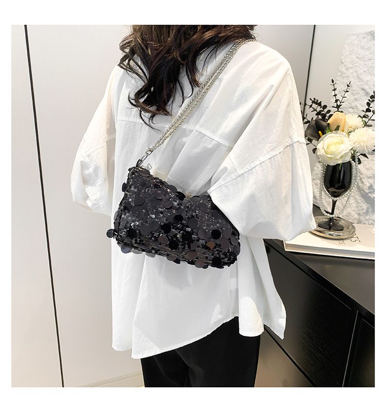 Borsa a tracolla piccola quadrata con tracolla in paillettes testurizzata Niche per donna, 2025, nuova e versatile borsa a tracolla alla moda francese_voghion.com