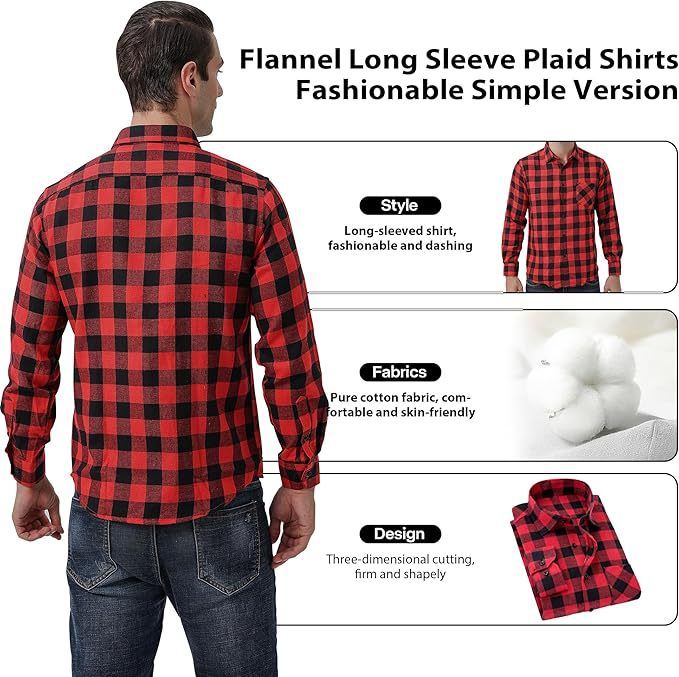 Men's Flannel Shirt – Soft Brushed Cotton Long Sleeve Plaid Shirt (38-44, Anti-Wrinkle & Breathable, Streetwear Essential For Layering)_voghion.com