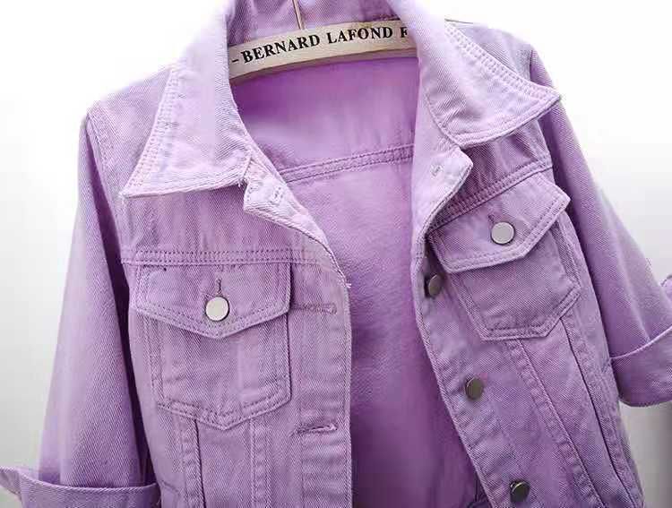 Spring and summer Korean style slim color mid-sleeve denim jacket women's short three-quarter sleeve jacket waistcoat small shawl top_voghion.com
