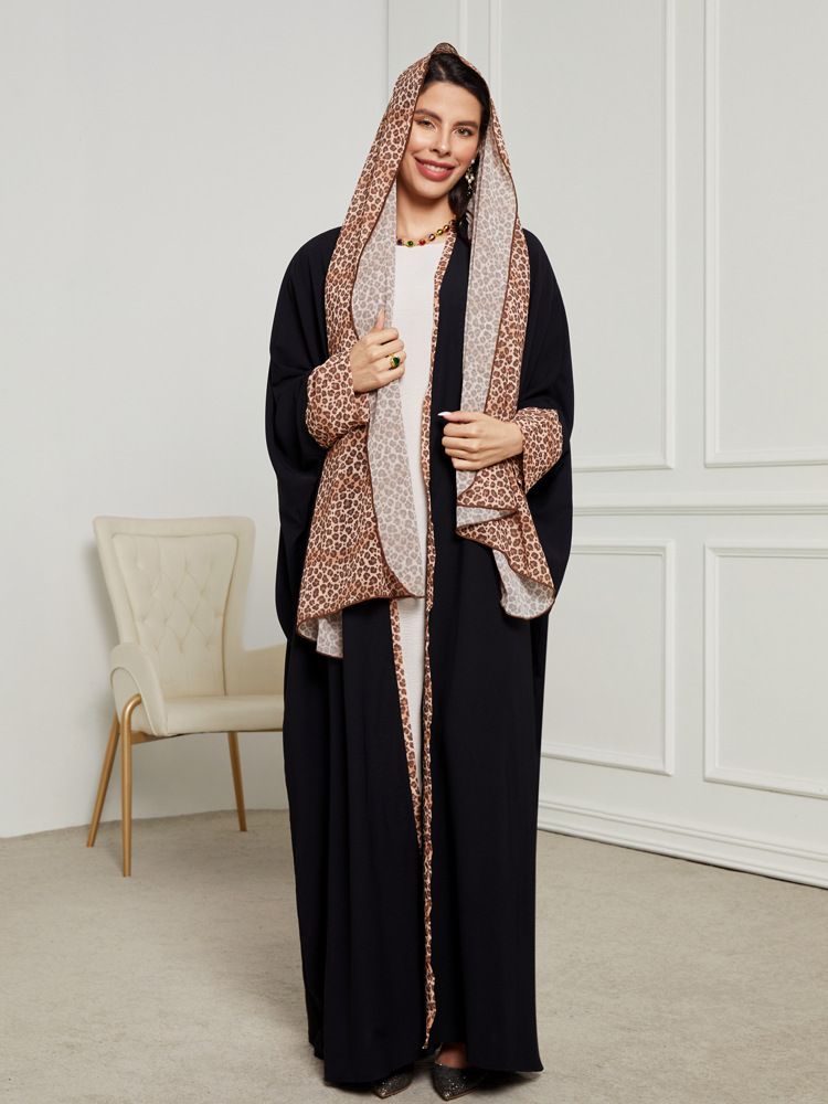 Dámské elegantní leopardí vzor hidžáb dlouhé šaty muslimská móda Středního východu barevné bloky elegantní šaty polyesterová tkanina jaro_voghion.com