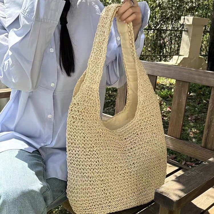 Casual Style Single Shoulder Large Capacity Crossbody For Women Summer Canvas Beach Vacation Woven Straw Bag_voghion.com