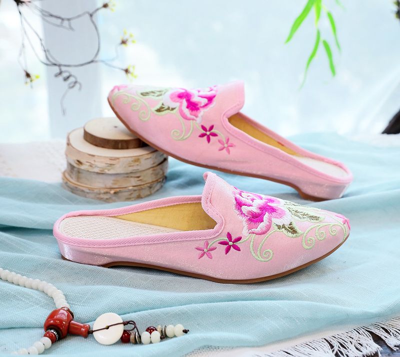 Damenschuhe Hausschuhe Spitzschuh Modische Casual Bestickte Hausschuhe Einstufige Casual Damen Stoff Hausschuhe Sandalen Sommer_voghion.com
