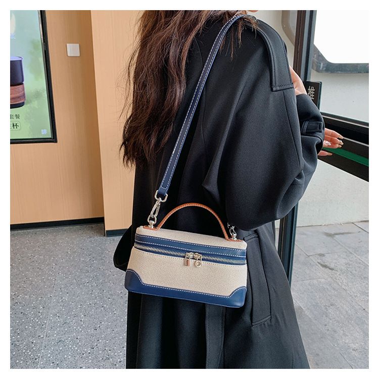 Bags for women 2024 new cross border trendy retro small square bag canvas contrast color stitching textured shoulder messenger bag_voghion.com