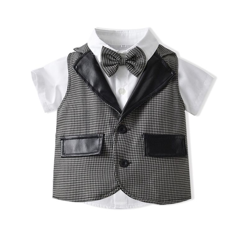 Kinderkleidung Neue Frühlings- und Herbstkleidung für Jungen, kleine karierte Weste, kurzärmeliger Hemdanzug für Kinder, einjährige Kleider-Performance-Kleidung_voghion.com
