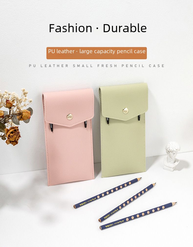 Trousse à crayons créative en cuir PU de grande capacité, sac de rangement personnalisé pour stylos de signature, sac de papeterie portable pour étudiant_voghion.com
