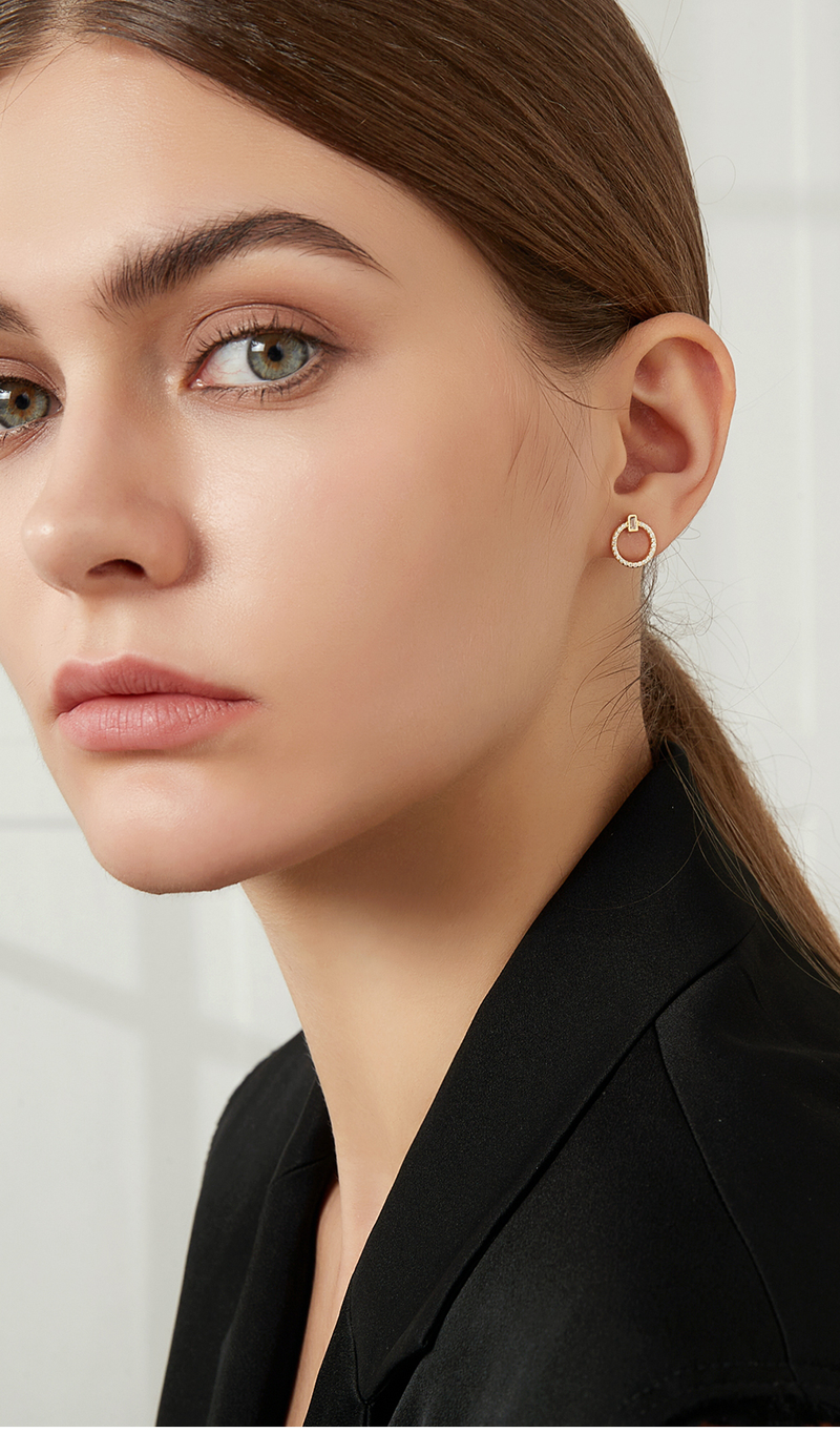 Orecchini a bottone rotondi Sterg Sier, graziosi orecchini geometrici in zircone in oro 14K per ragazze, raffinati 2023_voghion.com