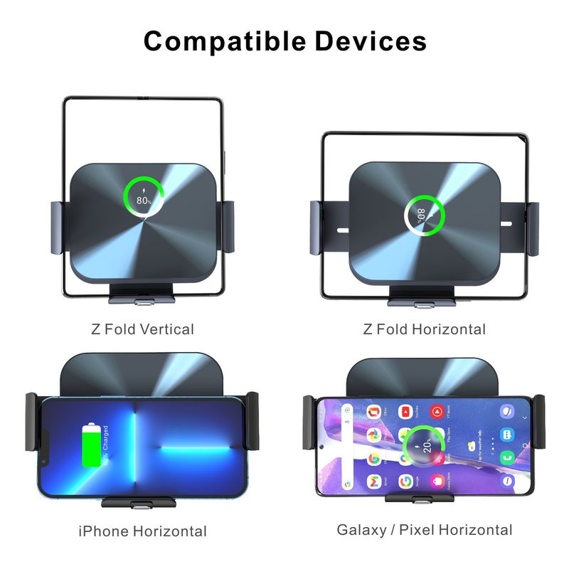 Support de téléphone portable pour chargeur sans fil de voiture Samsung ZFold5 certifié KC, adapté à l'écran pliant Xiaomi Huawei OPPO_voghion.com