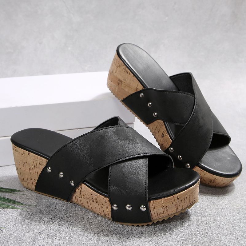 Cross-Plateau-Hausschuhe mit offenen Zehenpartien und Strandschuhen_voghion.com