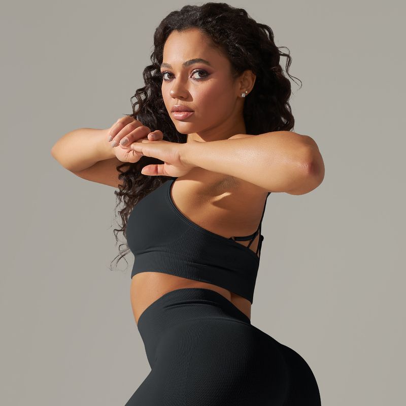 Damkläder sömlösa stickade enfärgade vacker rygg andas cross sport bh löpning fitness yoga bh topp_voghion.com