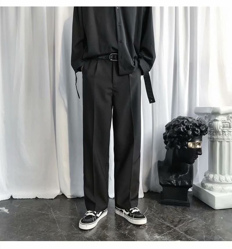Pantaloni de costum pentru bărbați, croială lejeră, senzație de agățare, picior larg și drept, pantaloni lungi casual de toamnă și iarnă,_voghion.com