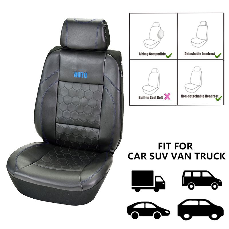 Deux housses de siège avant de voiture avec broderie de football noire, épissure en PVC noir, ligne de pression tridimensionnelle en PVC_voghion.com