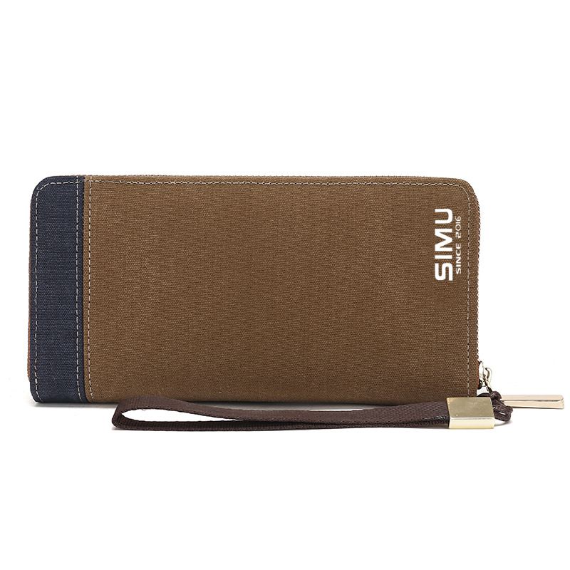 Bolso de mano Simu Canvas resistente al agua para jóvenes, moderno y con cremallera larga para hombre, monedero_voghion.com