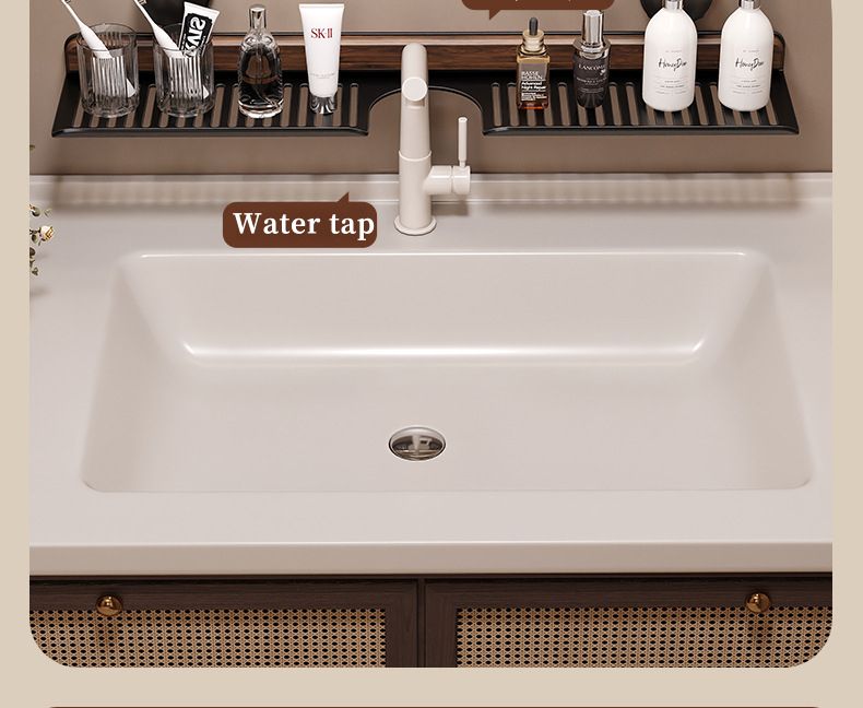 Waschbeckenständer mit Spiegel, Saugnapf und Ablagefach aus Walnussholz – ideal als Organizer ohne Bohren._voghion.com