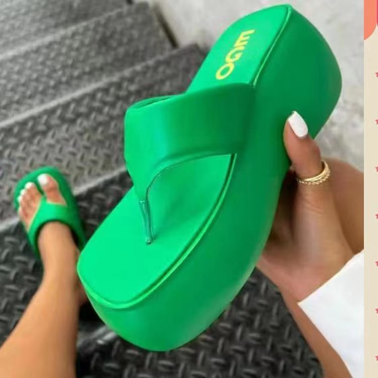 Dikke zolen pantoffels voor dames 23 nieuwe grote maten runderpees onderkant visgraat teen mode muffin bovenkleding strand sandalen en slippers damesschoenen_voghion.com