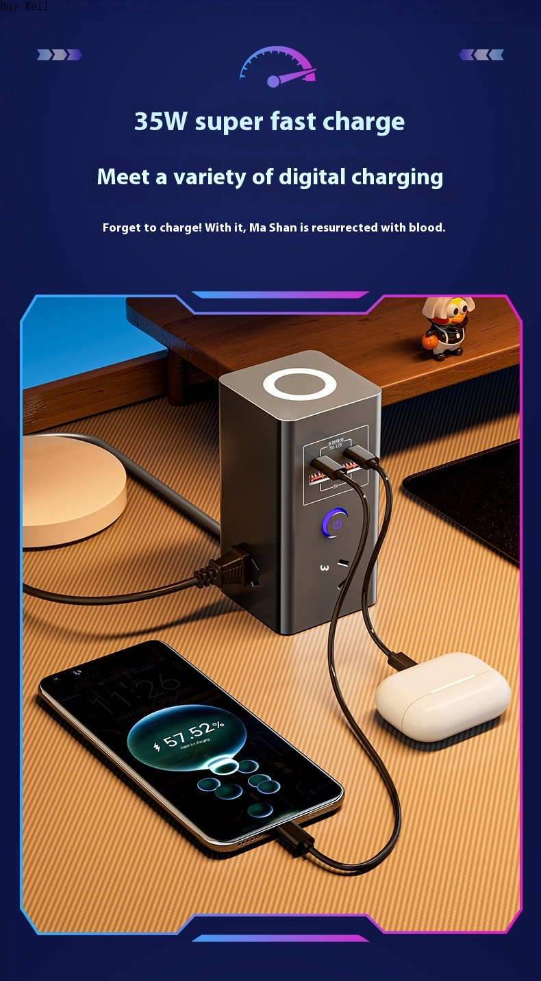 Creative Wireless Charger Socket With USB-C Fast Charging Smart Power Strip Multi-Port Design_voghion.com